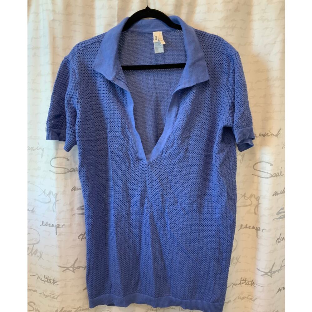Pact Periwinkle Open Knit Cotton V-Neck Sweater L